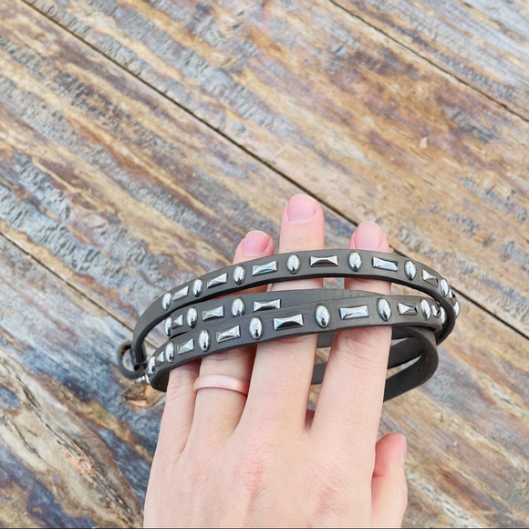 Free People Leather Taupe Silver Studded Narrow Skinny Skinny Long Belt main image 14